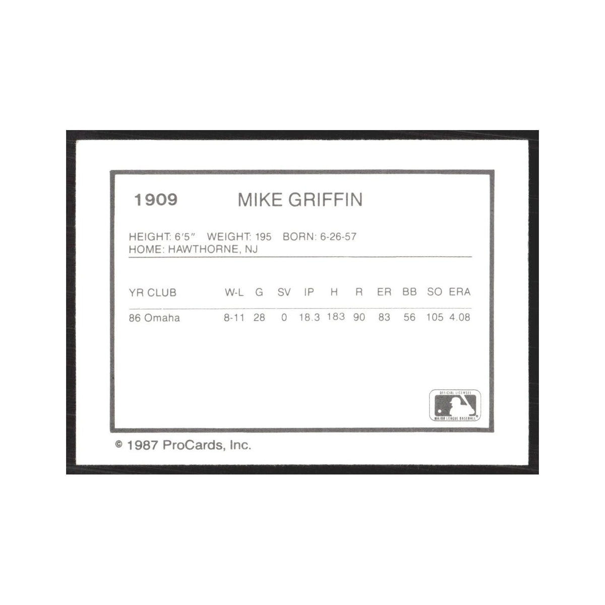1987 ProCards Minor League Mike Griffin Rochester Red Wings #1909