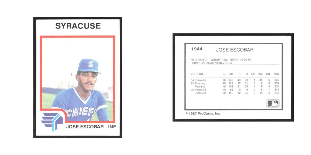 1987 ProCards Minor League Jose Escobar Syracuse Chiefs #1944