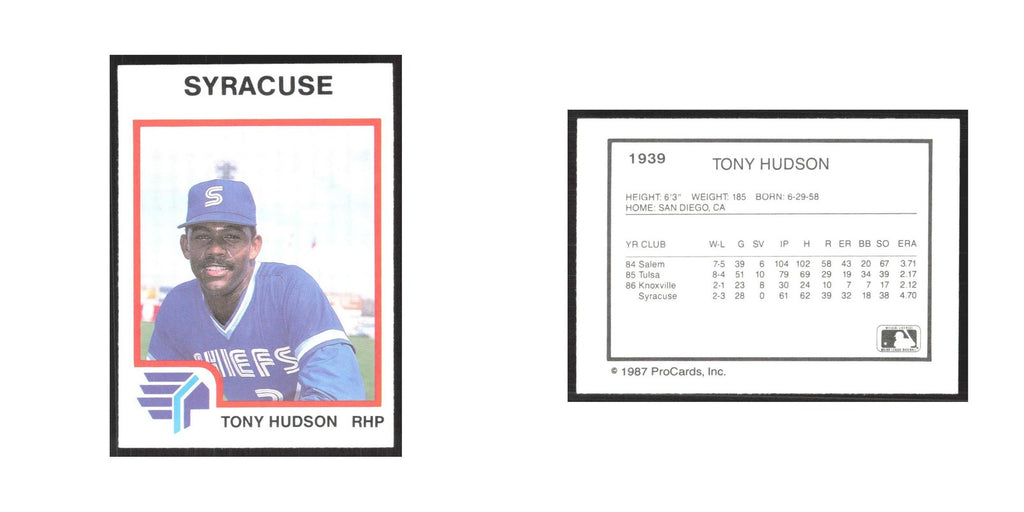 1987 ProCards Minor League Tony Hudson Syracuse Chiefs #1939