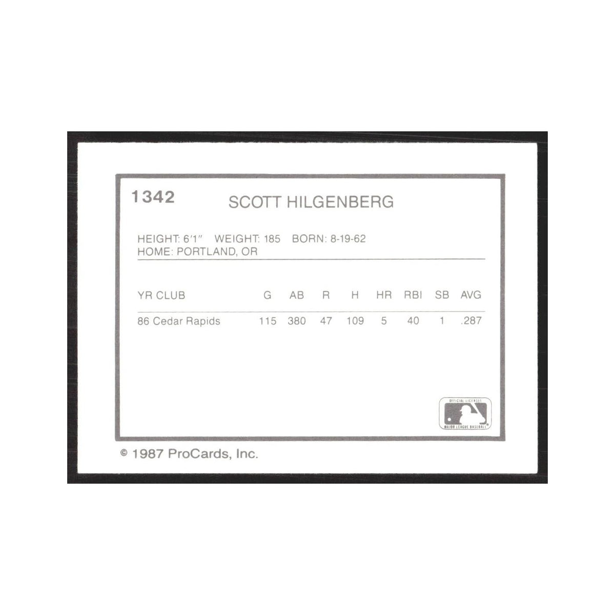 1987 ProCards Minor League Scott Hilgenberg Tampa Tarpons #1342