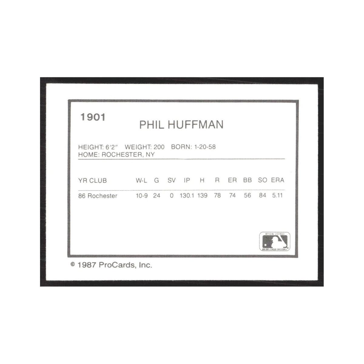 1987 ProCards Minor League Phil Huffman Rochester Red Wings #1901