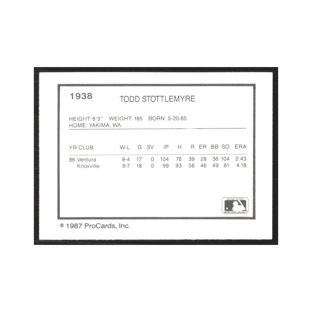 1987 ProCards Minor League Todd Stottlemyre Syracuse Chiefs #1938