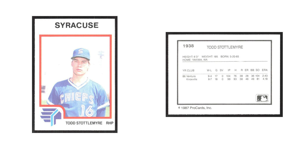 1987 ProCards Minor League Todd Stottlemyre Syracuse Chiefs #1938