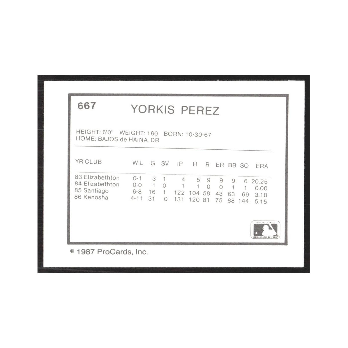 1987 ProCards Minor League Yorkis Perez West Palm Beach Expos #667