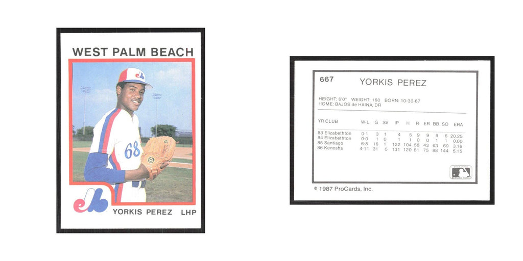 1987 ProCards Minor League Yorkis Perez West Palm Beach Expos #667