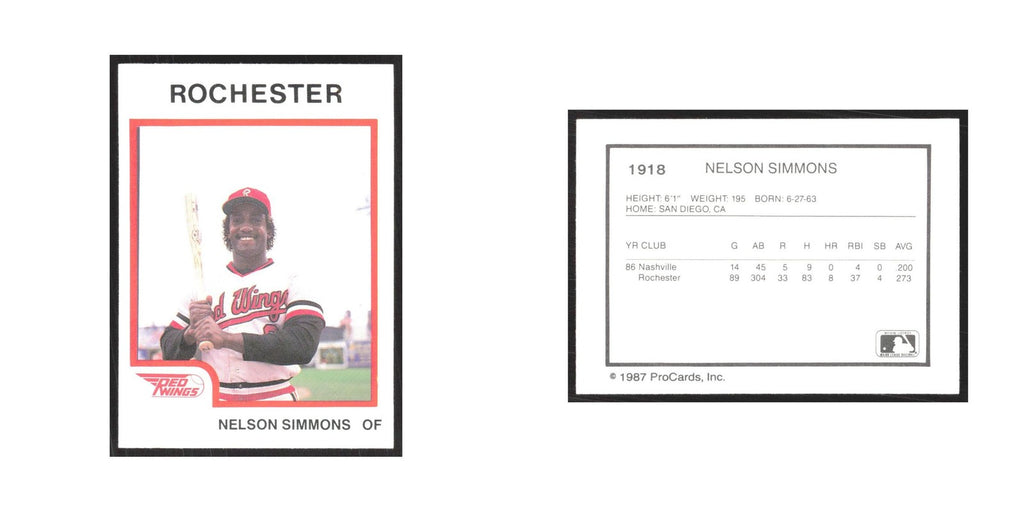 1987 ProCards Minor League Nelson Simmons Rochester Red Wings #1918
