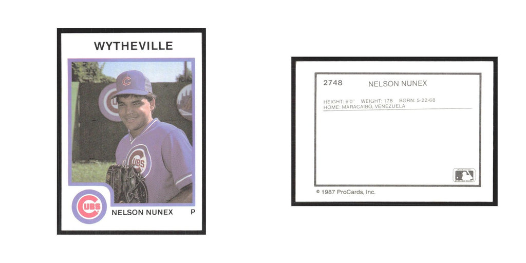 1987 ProCards Minor League Nelson Nunex Wytheville Cubs #2748