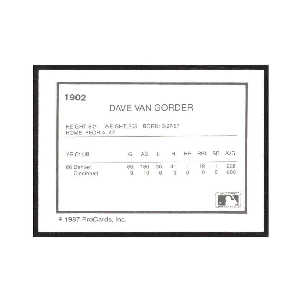 1987 ProCards Minor League Dave Van Gorder Rochester Red Wings #1902
