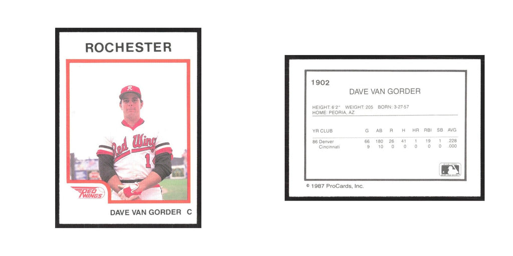 1987 ProCards Minor League Dave Van Gorder Rochester Red Wings #1902