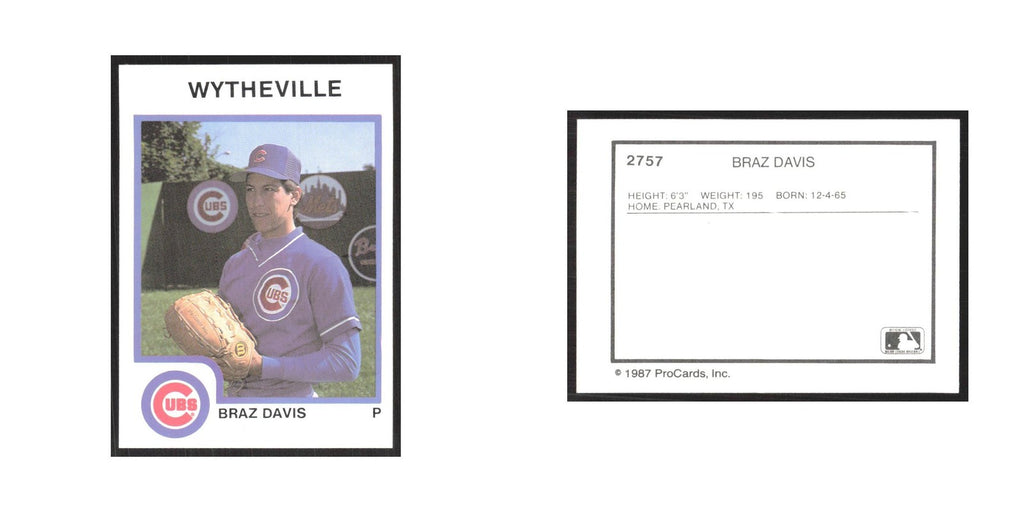 1987 ProCards Minor League Braz Davis Wytheville Cubs #2757