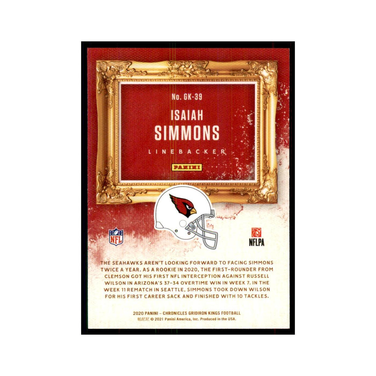 2020 Panini Chronicles Gridiron Kings Isaiah Simmons RC Cardinals #GK-39
