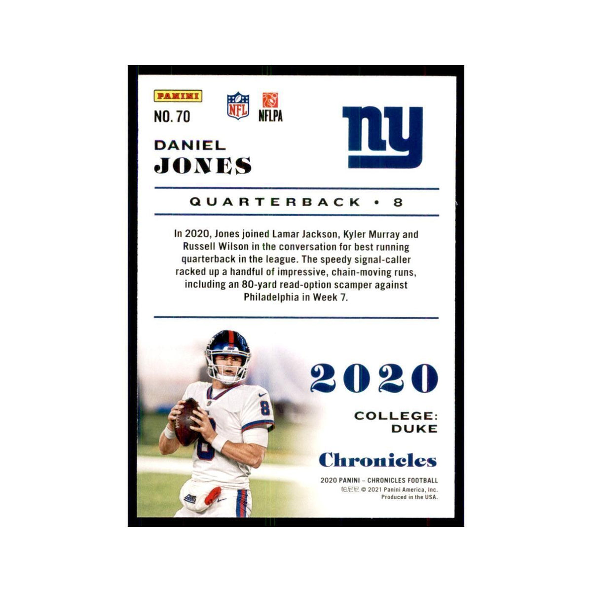 2020 Panini Chronicles Daniel Jones Giants #70