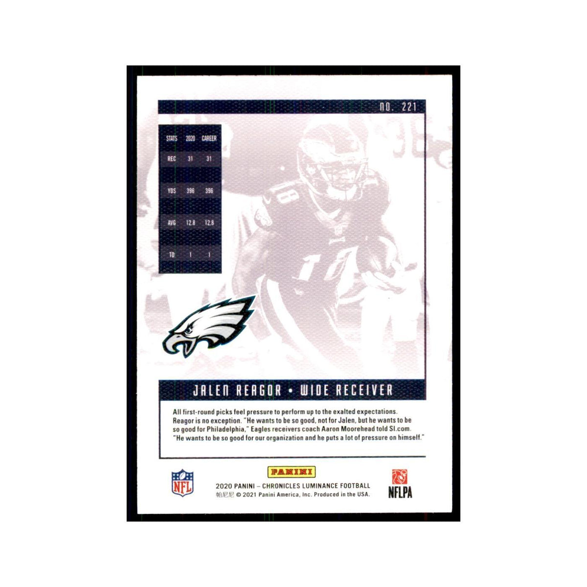 2020 Panini Chronicles Luminance Update Rookies Jalen Reagor RC Eagles #221