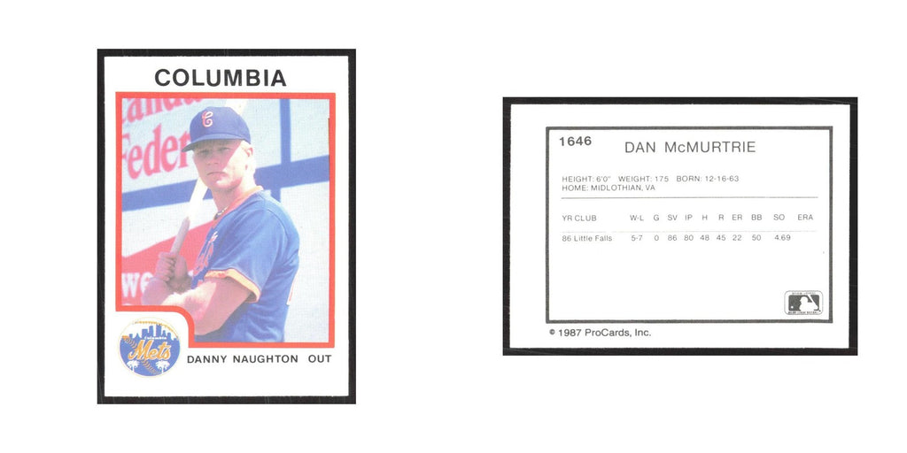 1987 ProCards Minor League Dan McMurtrie Columbia Mets #1646