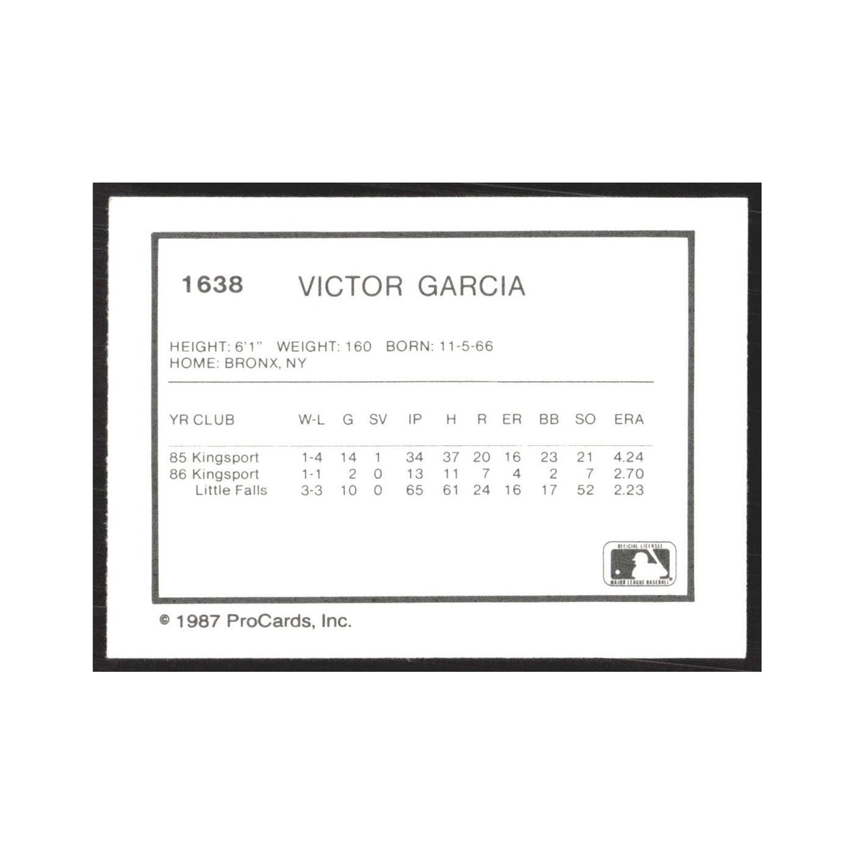 1987 ProCards Minor League Victor Garcia Columbia Mets #1638