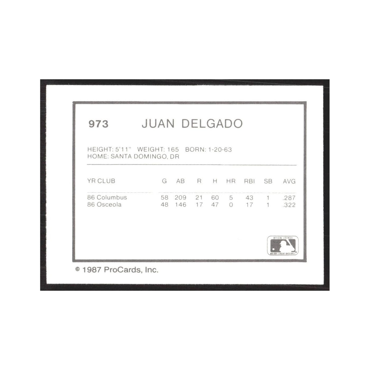 1987 ProCards Minor League Juan Delgado Osceola Astros #973