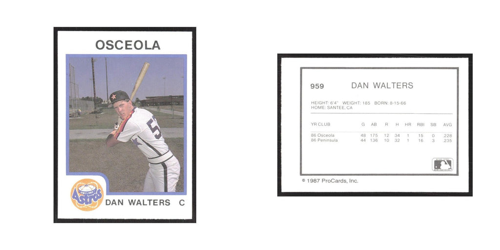 1987 ProCards Minor League Dan Walters Osceola Astros #959