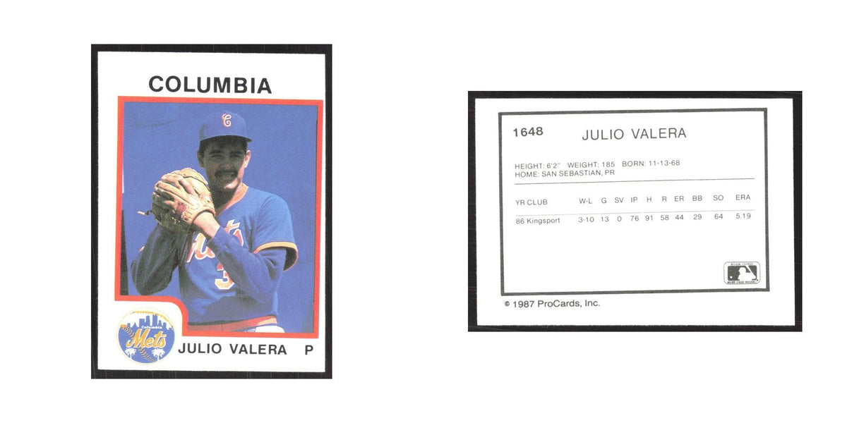 1987 ProCards Minor League Julio Valera Columbia Mets #1648
