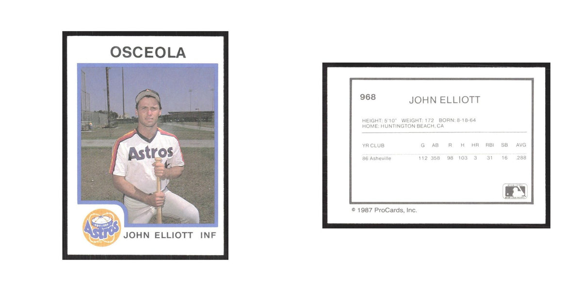 1987 ProCards Minor League John Elliott Osceola Astros #968