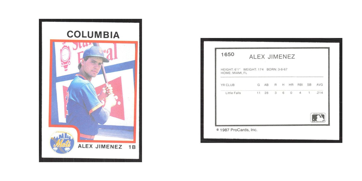 1987 ProCards Minor League Alex Jimenez Columbia Mets #1650