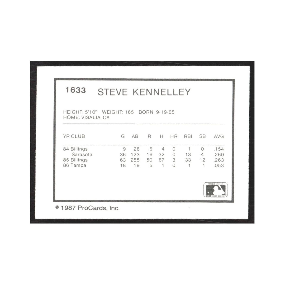 1987 ProCards Minor League Steve Kennelley Columbia Mets #1633