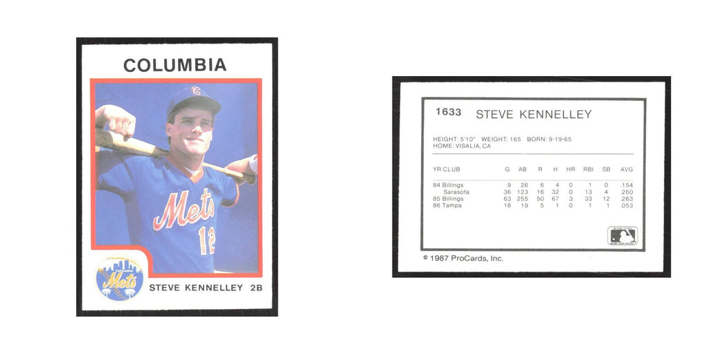 1987 ProCards Minor League Steve Kennelley Columbia Mets #1633
