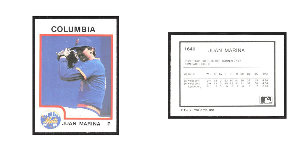 1987 ProCards Minor League Juan Marina Columbia Mets #1640