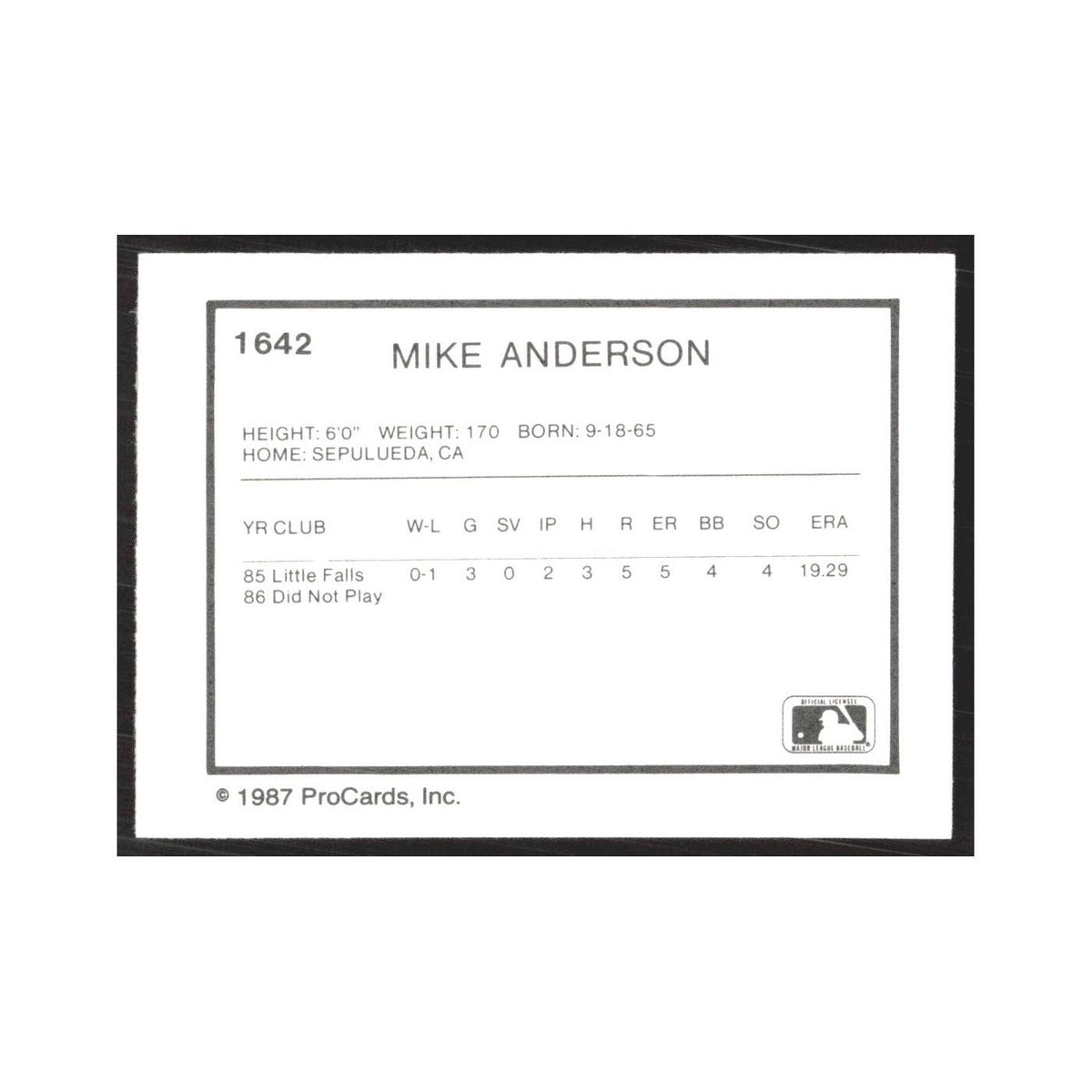 1987 ProCards Minor League Mike Lee Anderson Columbia Mets #1642