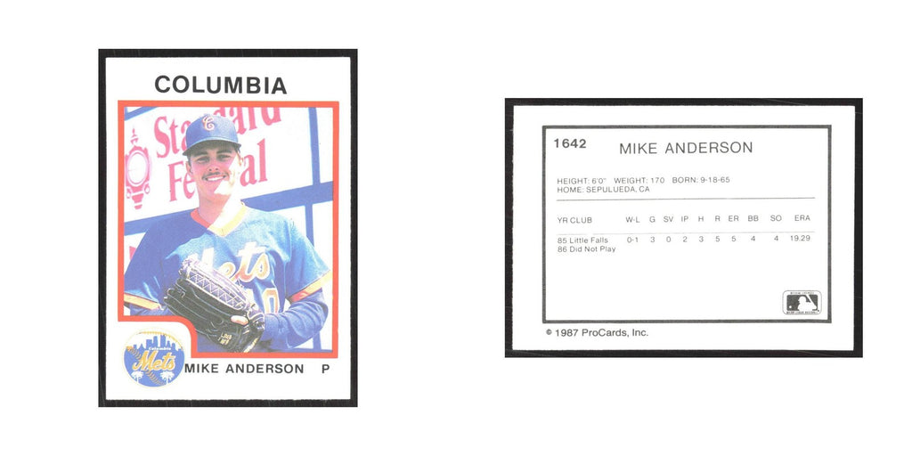 1987 ProCards Minor League Mike Lee Anderson Columbia Mets #1642