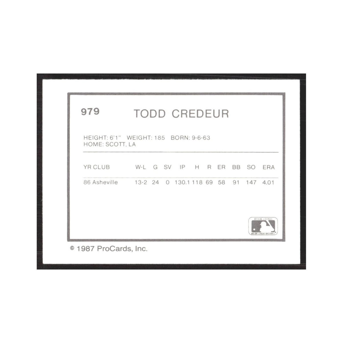 1987 ProCards Minor League Todd Credeur Osceola Astros #979