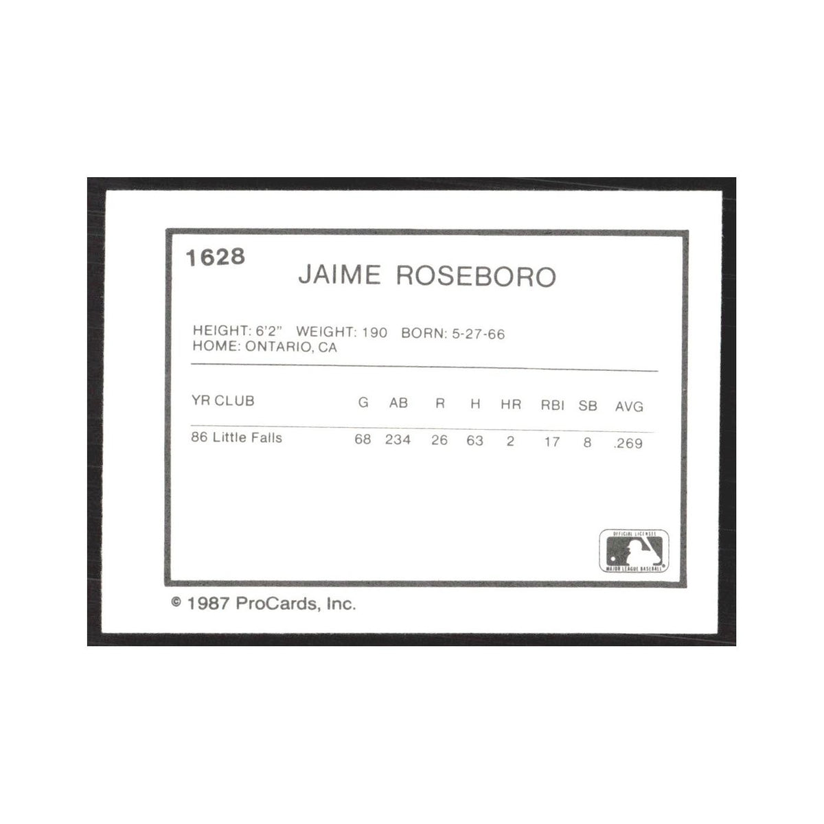 1987 ProCards Minor League Jaime Roseboro Columbia Mets #1628