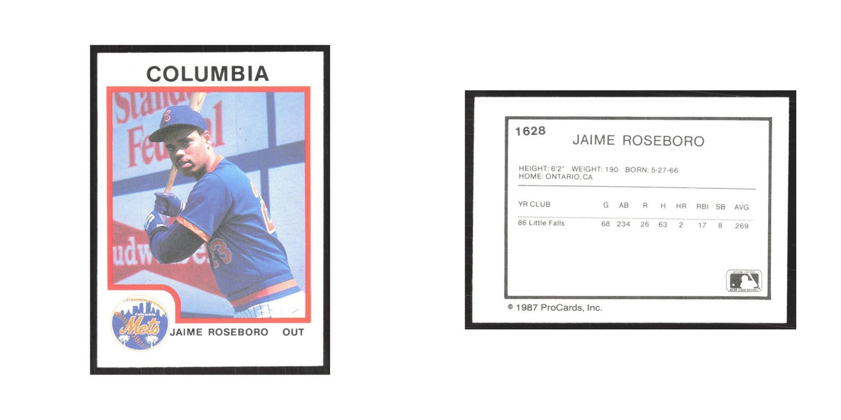 1987 ProCards Minor League Jaime Roseboro Columbia Mets #1628