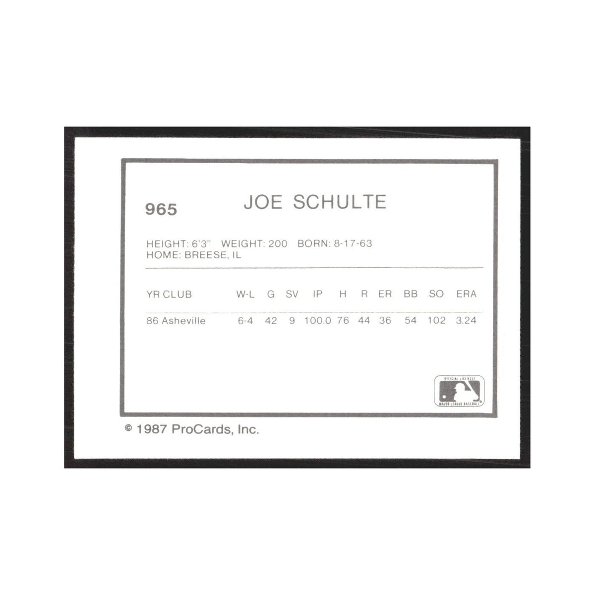 1987 ProCards Minor League Joe Schulte Osceola Astros #965