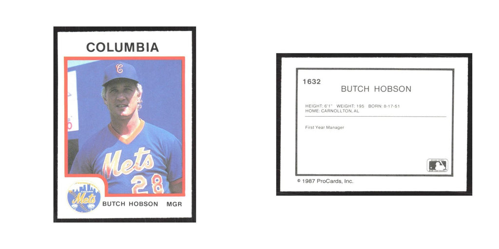 1987 ProCards Minor League Butch Hobson Columbia Mets #1632