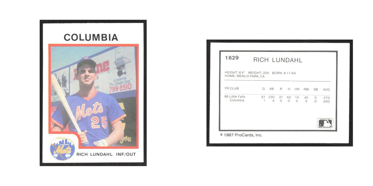 1987 ProCards Minor League Rich Lundahl Columbia Mets #1629