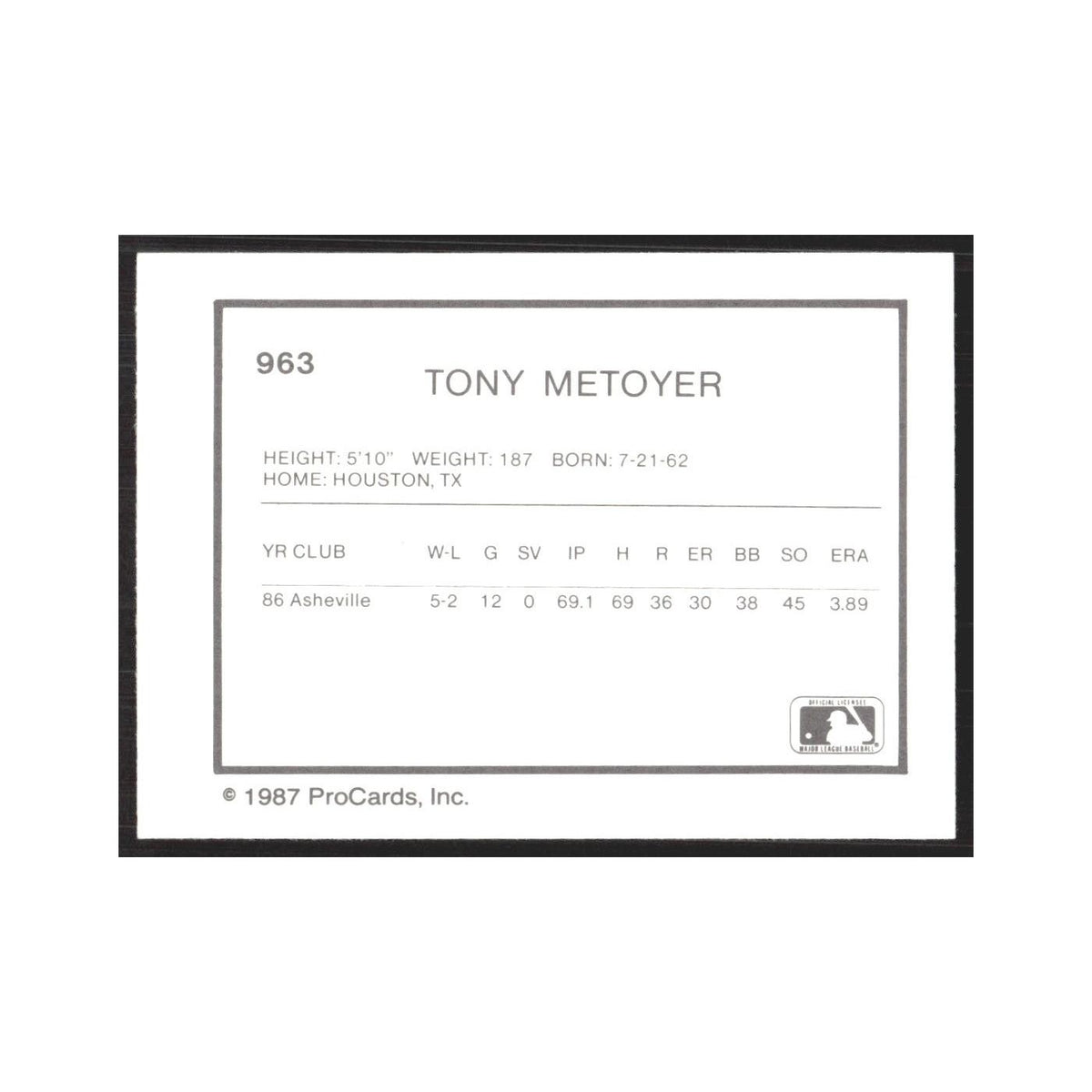 1987 ProCards Minor League Tony Metoyer Osceola Astros #963