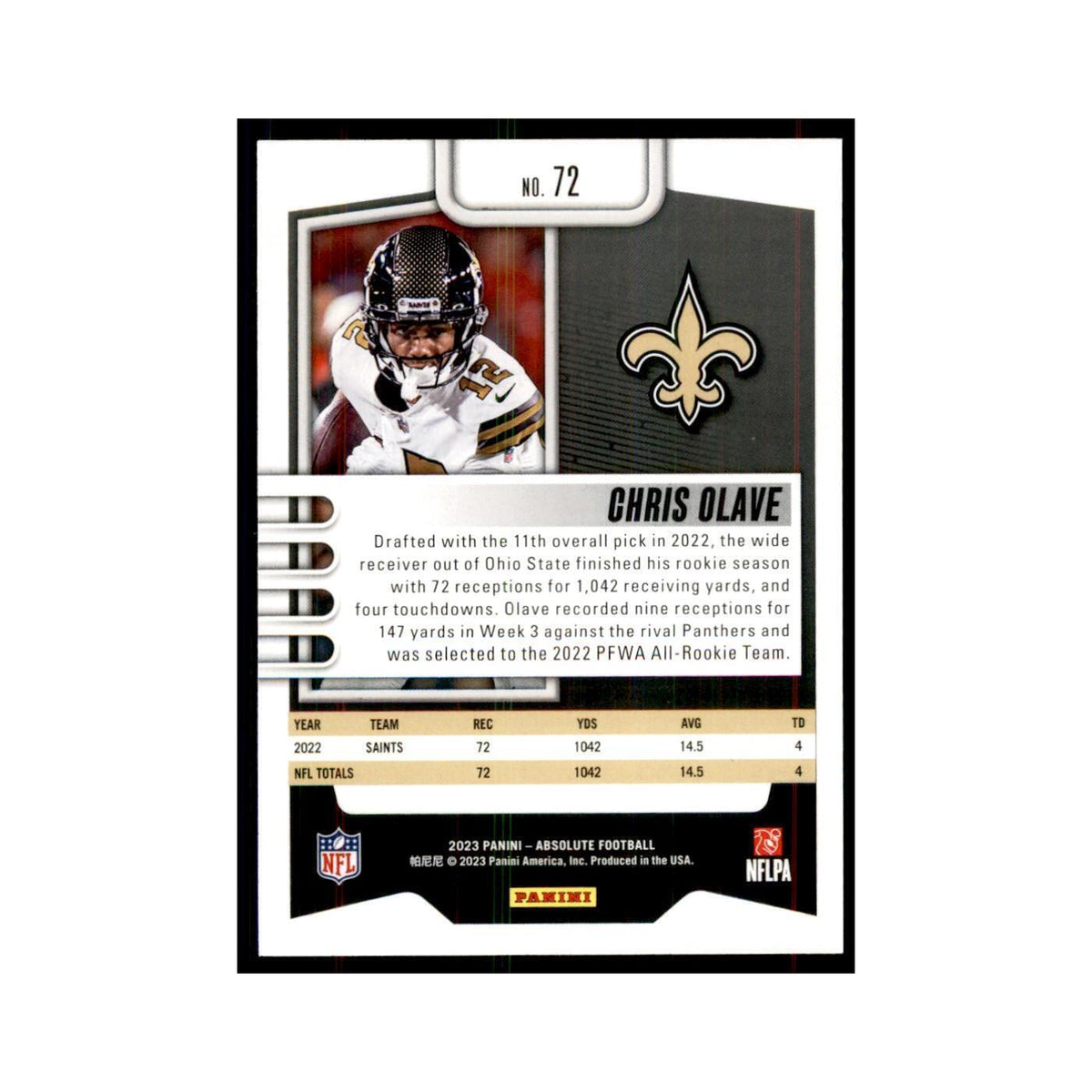 2023 Panini Absolute Chris Olave Saints #72