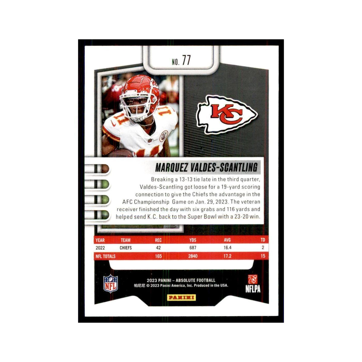2023 Panini Absolute Marquez Valdes-Scantling Chiefs #77