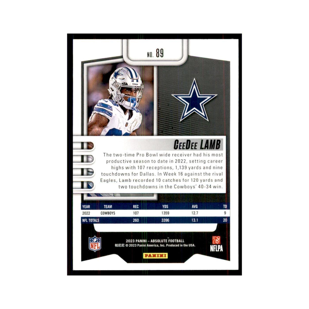 2023 Panini Absolute CeeDee Lamb Cowboys #89