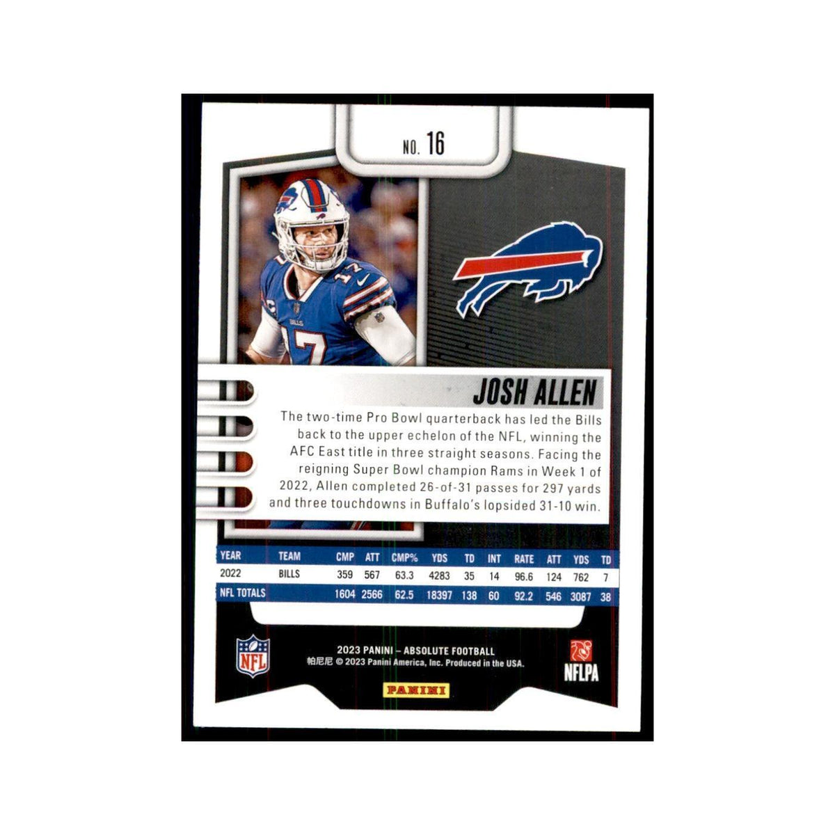 2023 Panini Absolute Josh Allen Bills #16