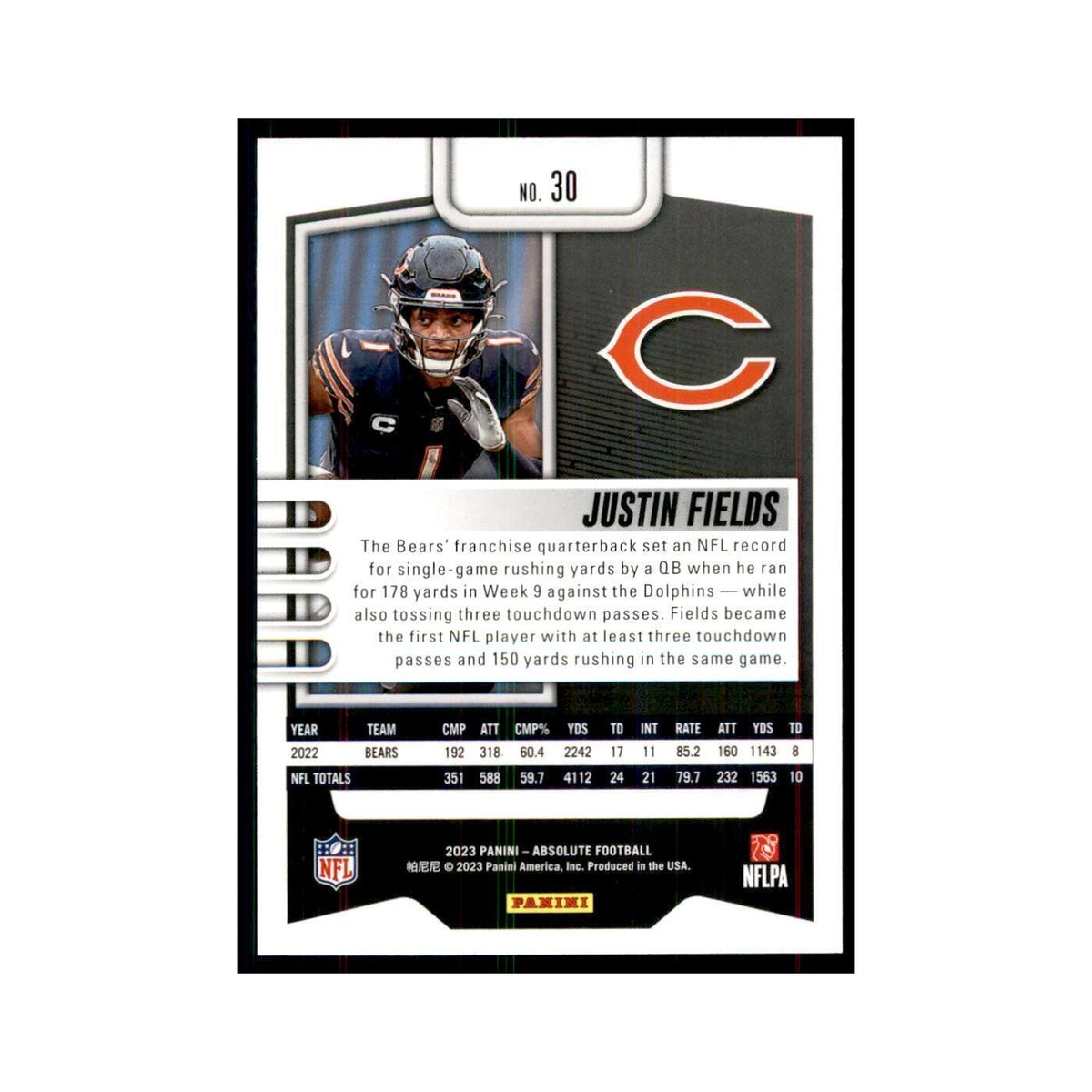 2023 Panini Absolute Justin Fields Bears #30