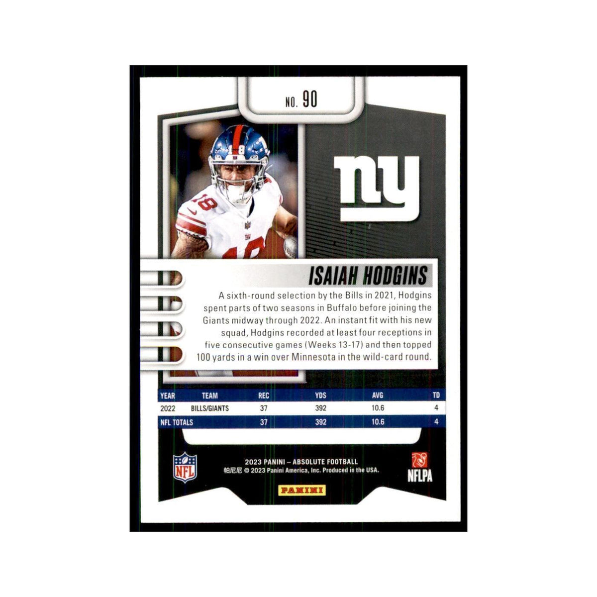 2023 Panini Absolute Isaiah Hodgins Giants #90