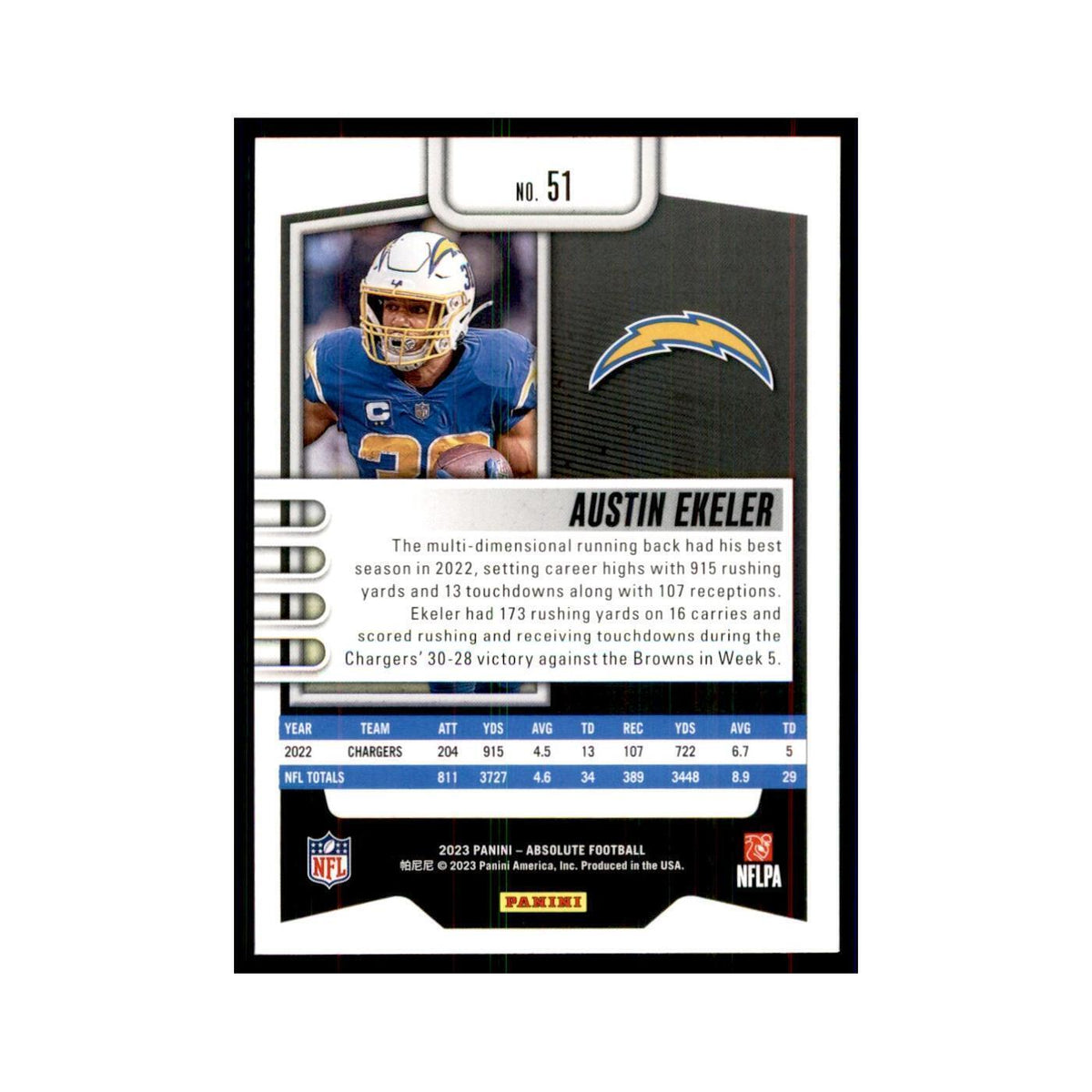 2023 Panini Absolute Austin Ekeler Chargers #51