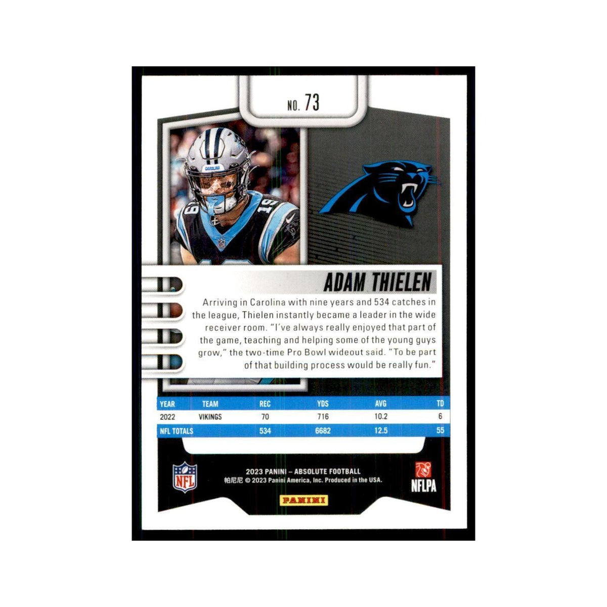2023 Panini Absolute Adam Thielen Panthers #73