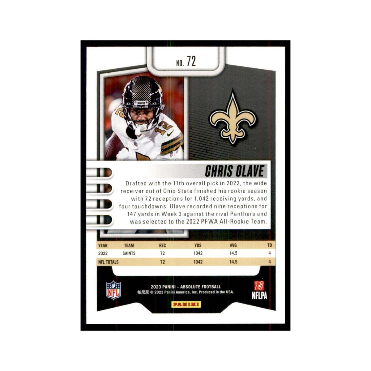 2023 Panini Absolute Chris Olave Saints #72