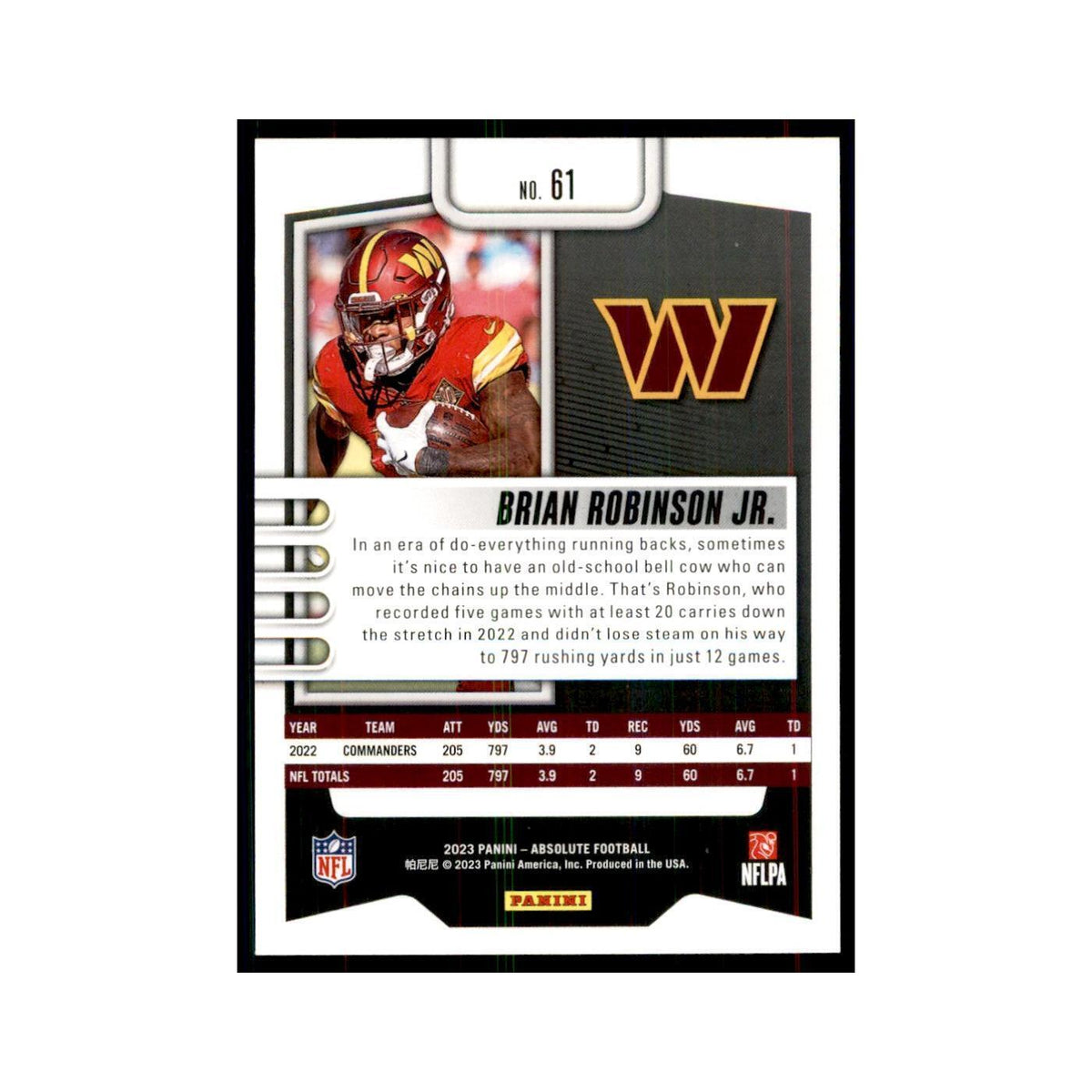 2023 Panini Absolute Brian Robinson Jr Commanders #61