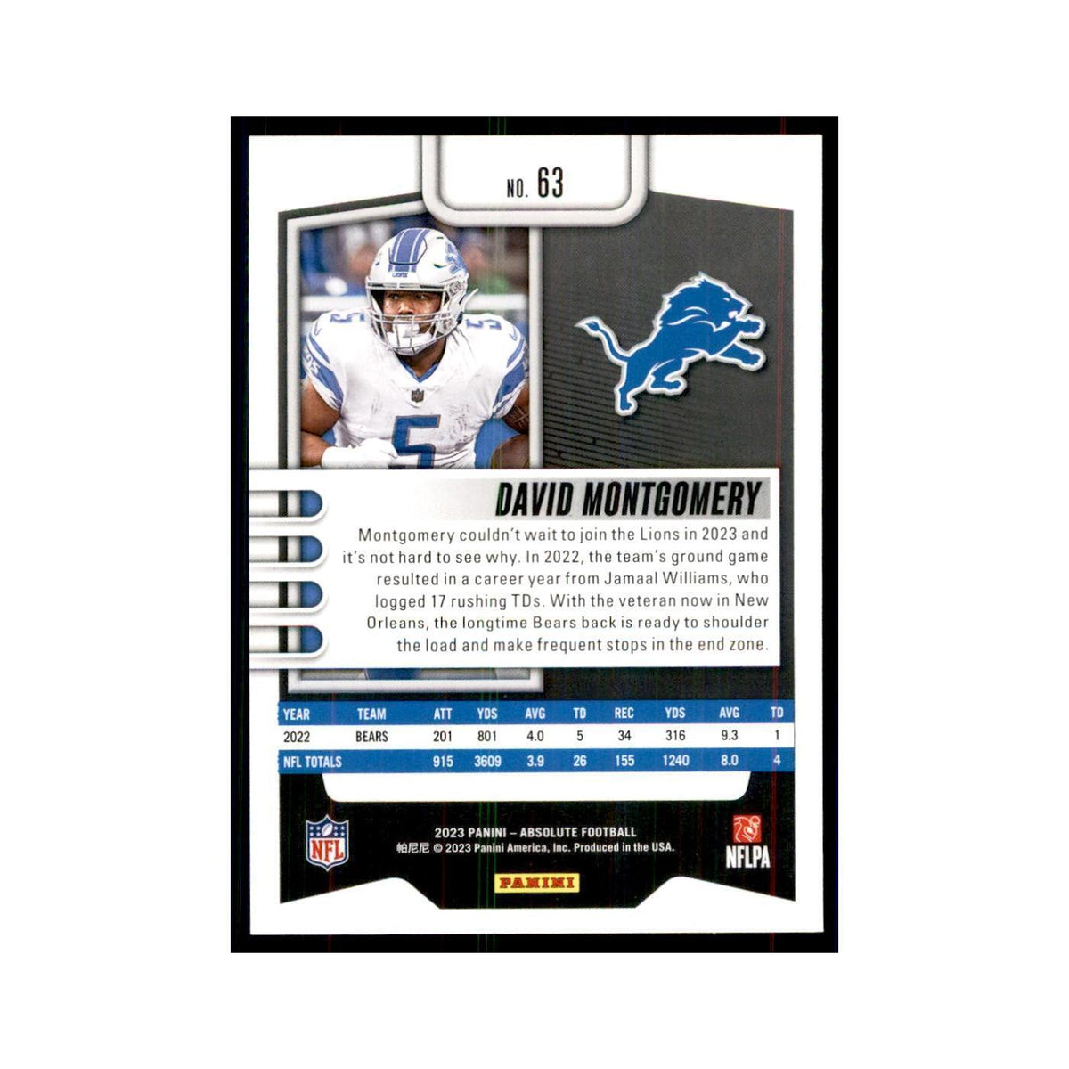 2023 Panini Absolute David Montgomery Lions #63