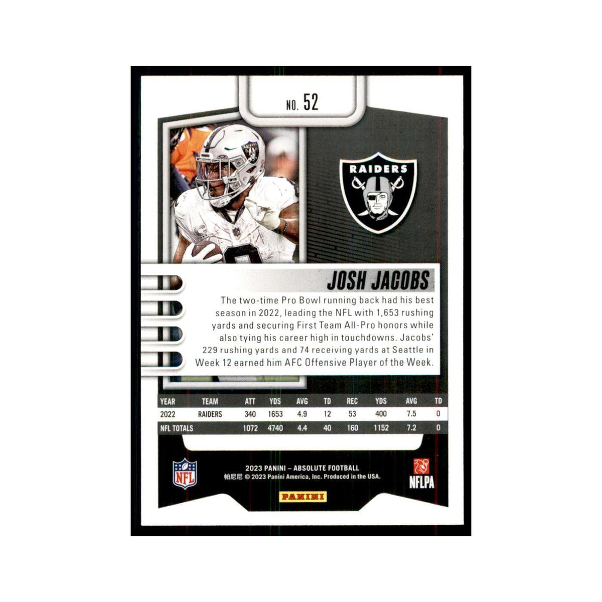 2023 Panini Absolute Josh Jacobs Raiders #52