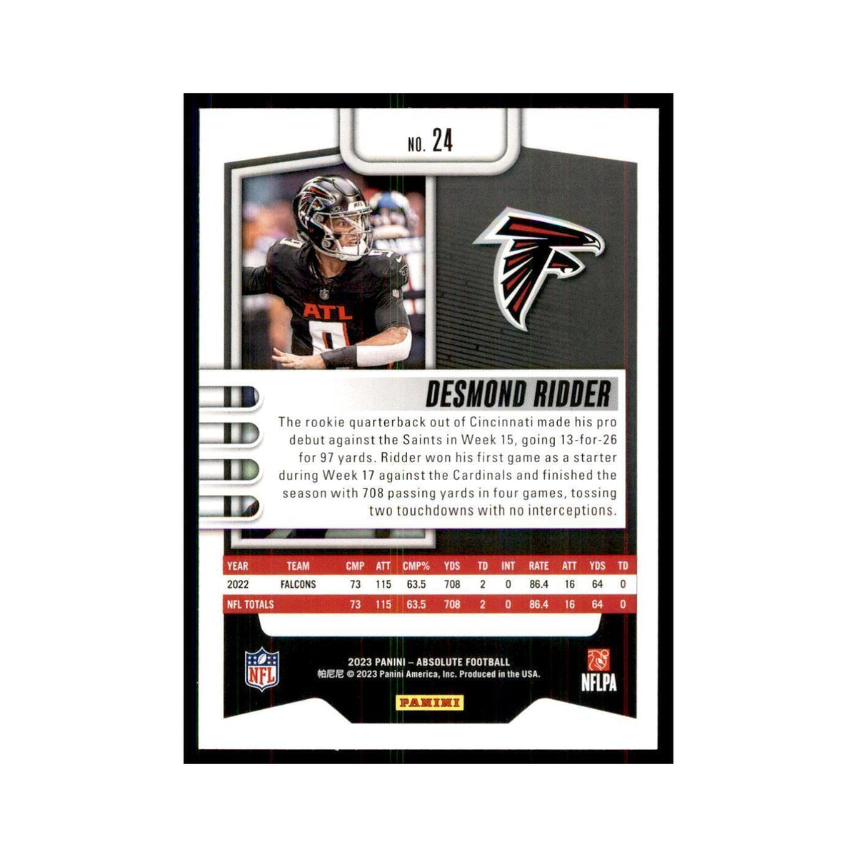 2023 Panini Absolute Desmond Ridder Falcons #24