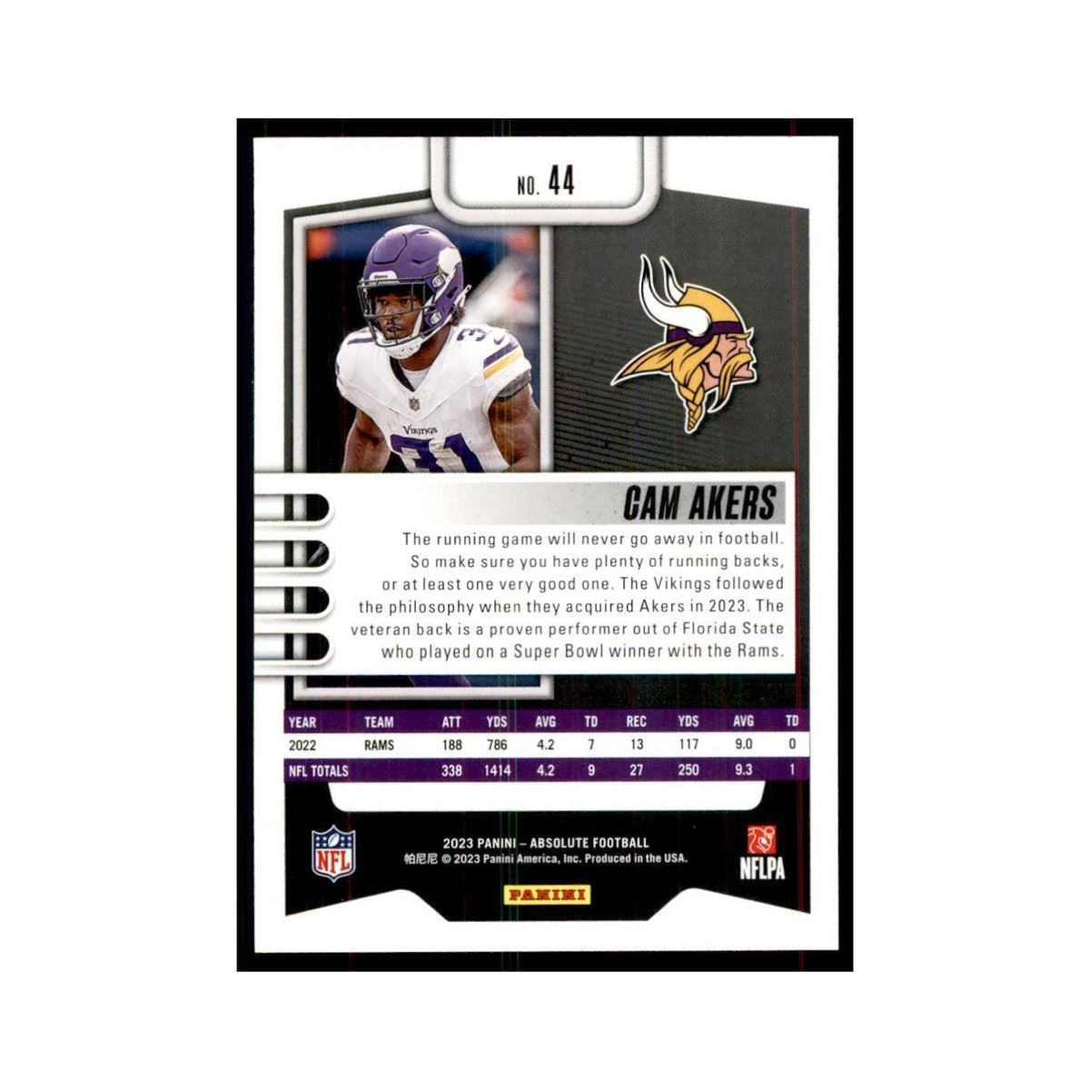 2023 Panini Absolute Cam Akers Vikings #44